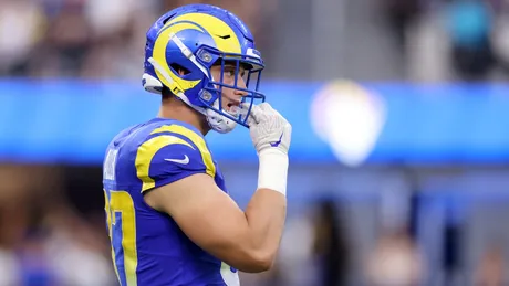 Los Angeles Rams tight end Brycen Hopkins makes a catch & breaks