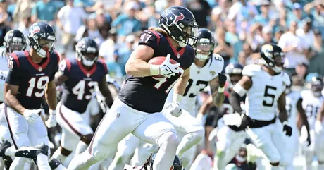 Houston Texans linebacker Blake Cashman (53) recovers the ball