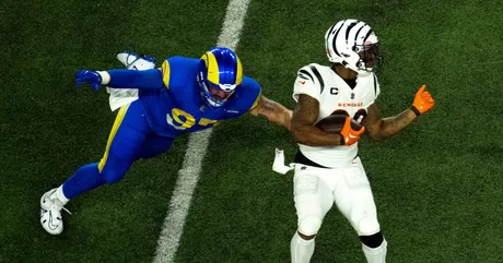 Los Angeles Rams defensive tackle Aaron Donald closes curtains on  Cincinnati Bengals quarterback Joe Burrow, puts a ring on his finger on  'America's Game'