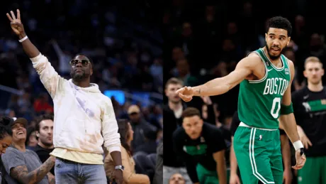 Watch: Jayson Tatum gives Kevin Hart one of his son's jerseys