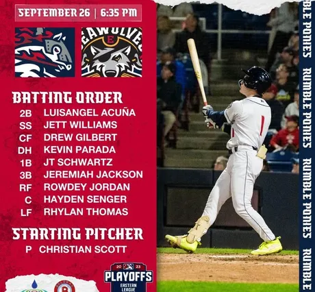 Today's Binghamton Rumble Ponies Lineup - 4/13/2023 : r/RumblePonies