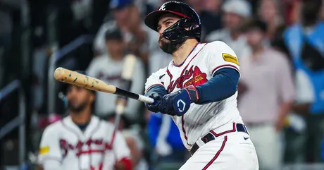 Atlanta Braves infielder Mark Lemke on the field during batting